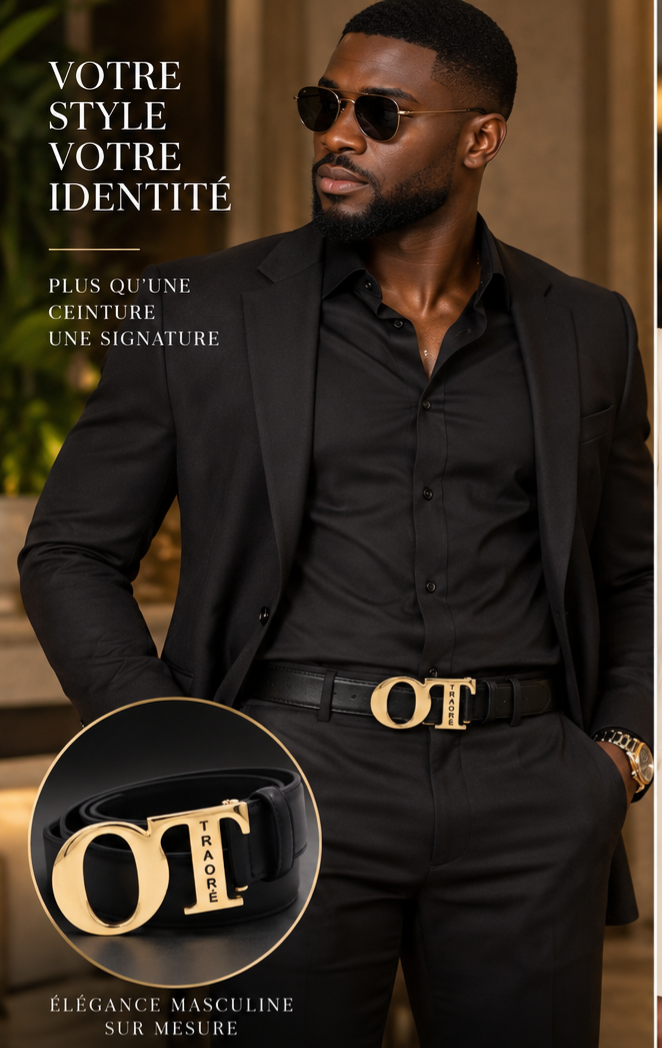 Ceinture AFFIRMATION noire personnalisée avec prénom et boucle dorée OT