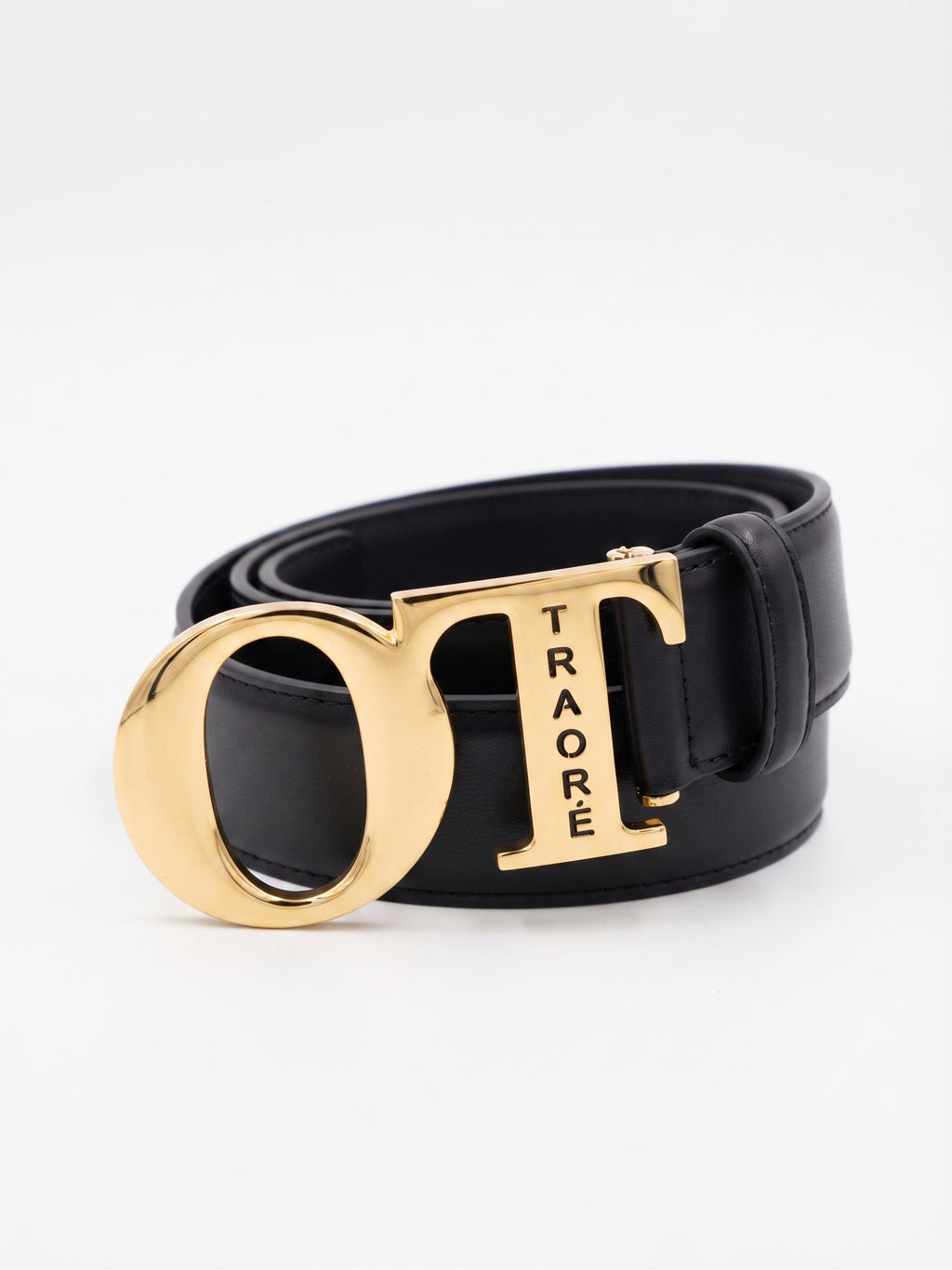 Ceinture AFFIRMATION noire personnalisée avec prénom et boucle dorée OT