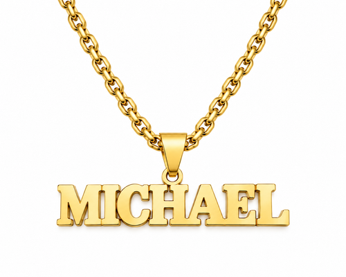 Collier prénom personnalisé garçon à grosses mailles – modèle BOLD FOND BLANC doré