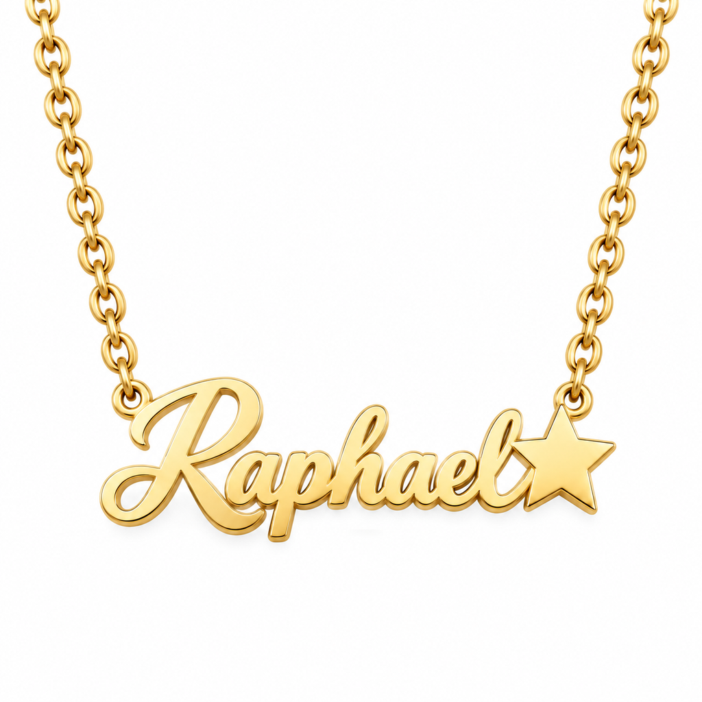 Collier prénom et étoile personnalisé enfant mixte doré FOND blanc raphael
