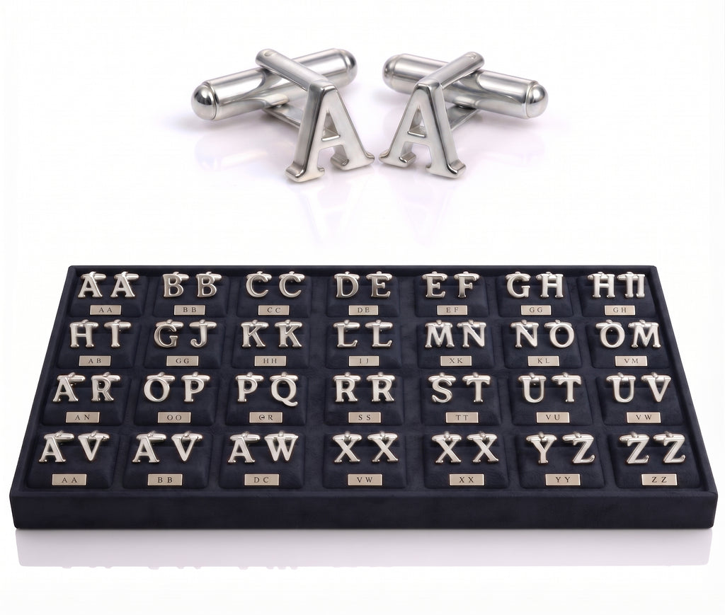 Boutons de manchette ALPHABET argenté avec lettres personnalisables de A à Z