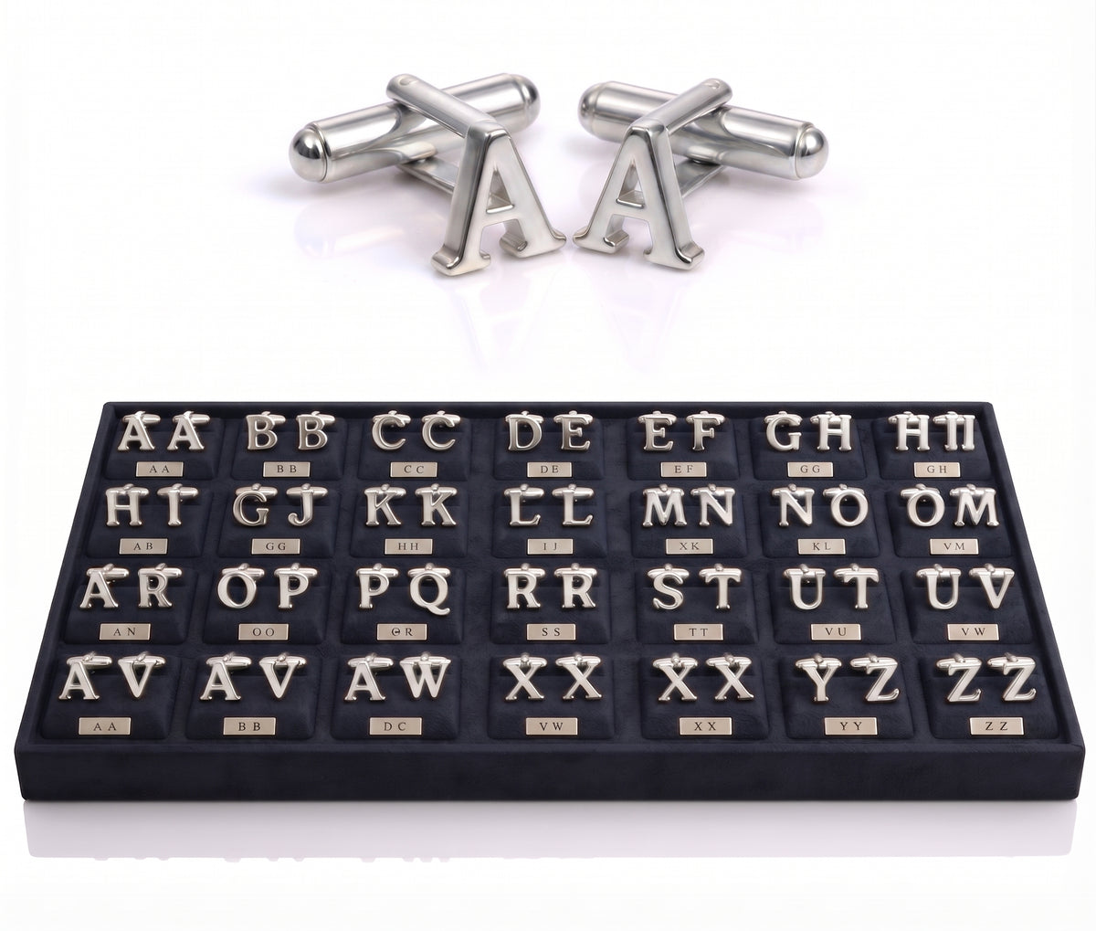 Boutons de manchette ALPHABET argenté avec lettres personnalisables de A à Z