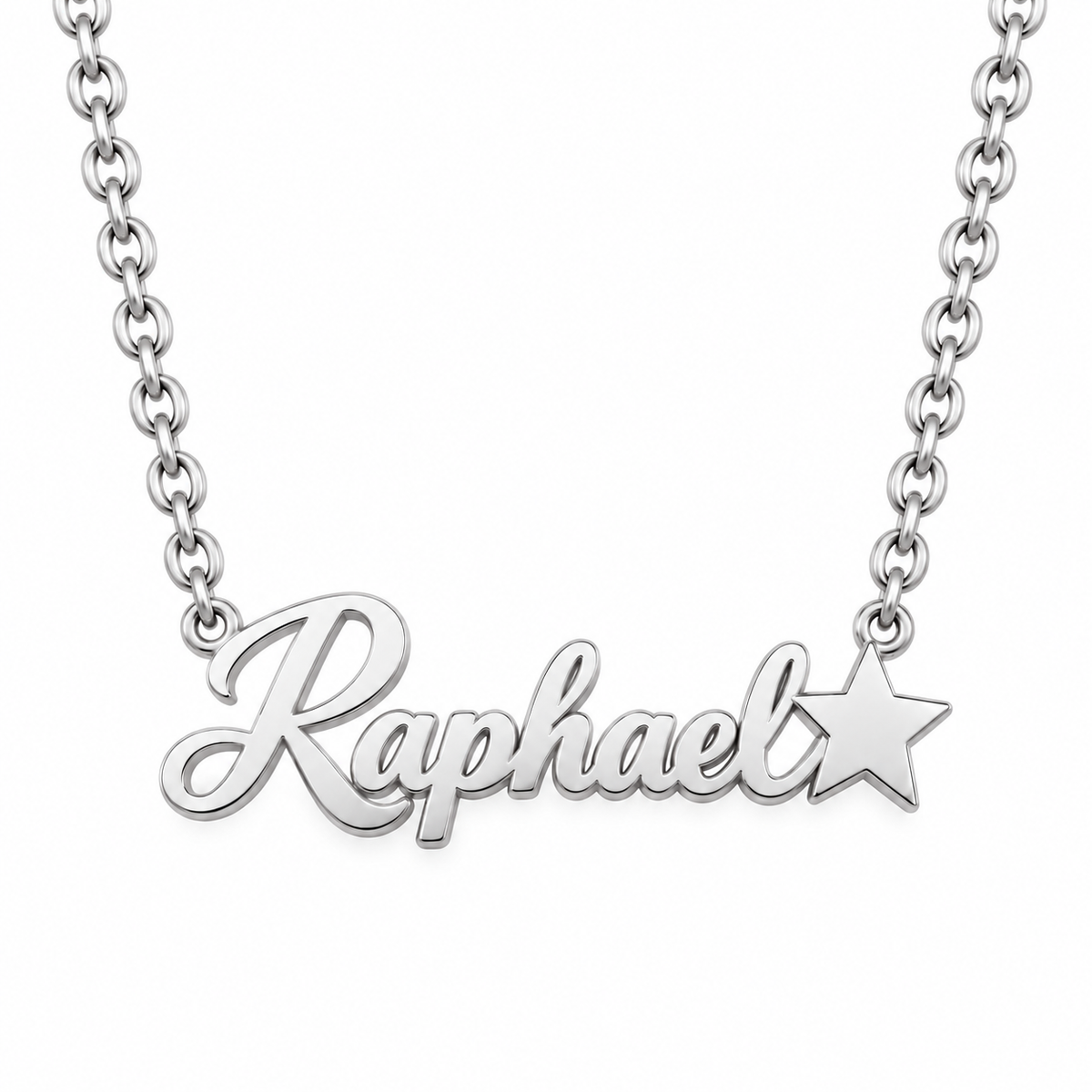 Collier prénom et étoile personnalisé enfant mixte argenté FOND blanc raphael