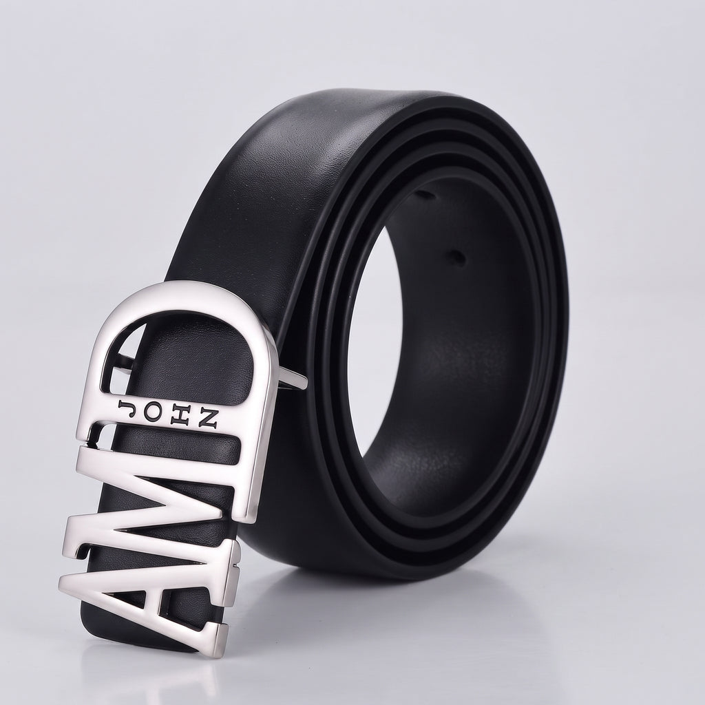 Ceinture AFFIRMATION noire personnalisée avec prénom et boucle argenté
