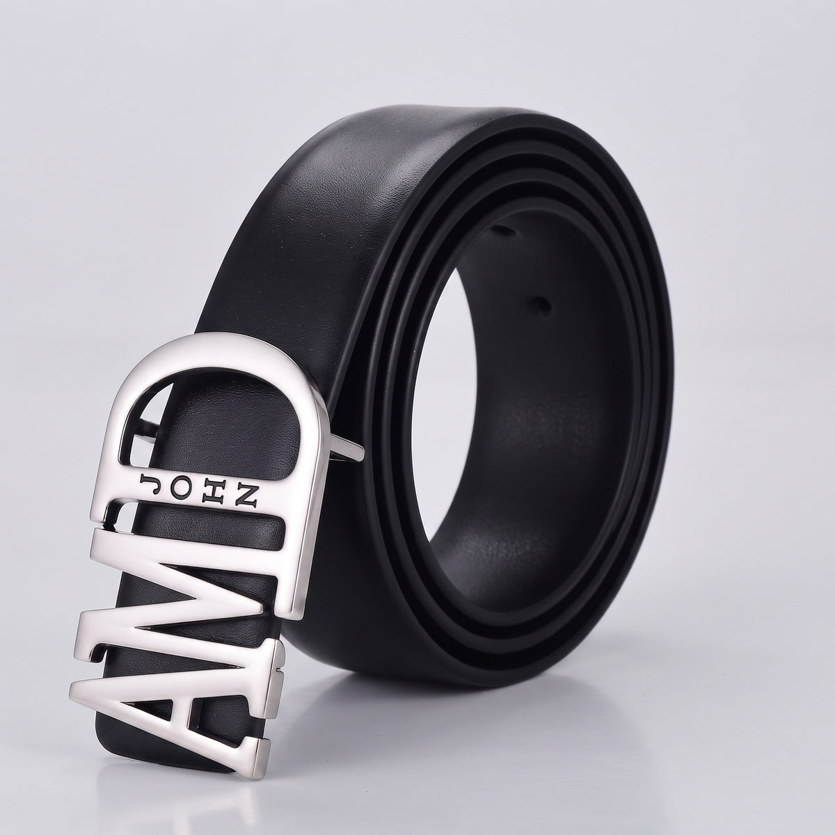 Ceinture AFFIRMATION noire personnalisée avec prénom et boucle argenté