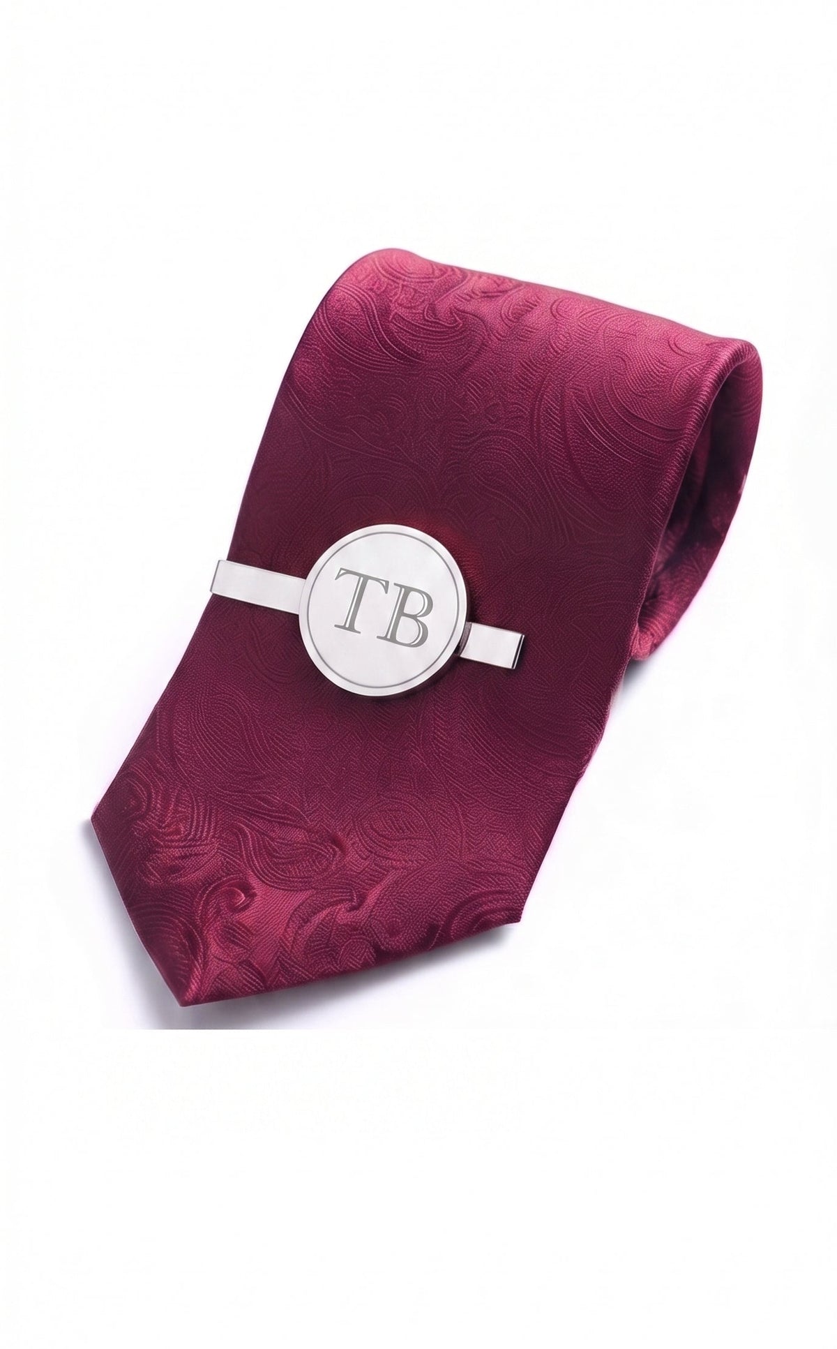 Pince à cravate SIGNATURE argenté personnalisée avec monogramme TB sur fond blanc