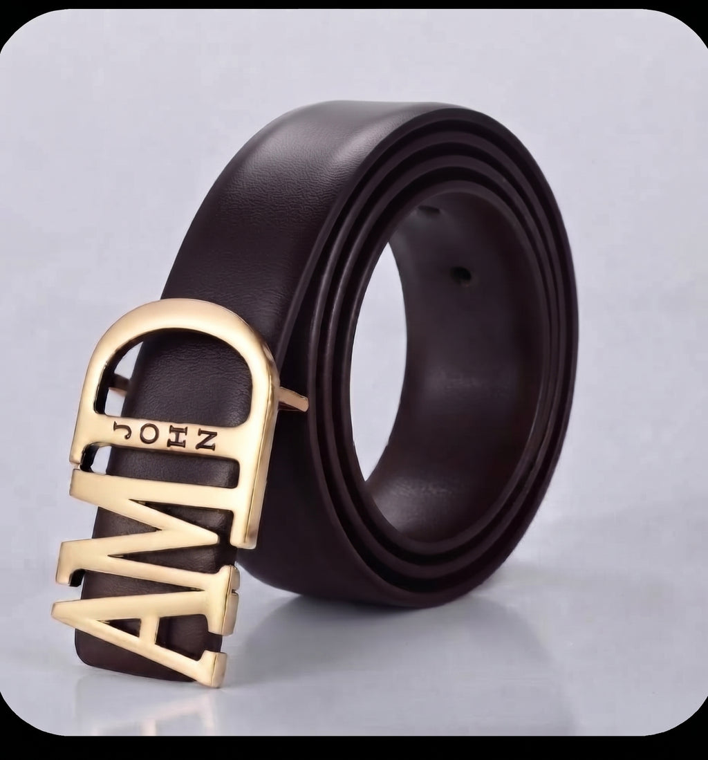 Ceinture AFFIRMATION chocolat personnalisée avec prénom et boucle dorée