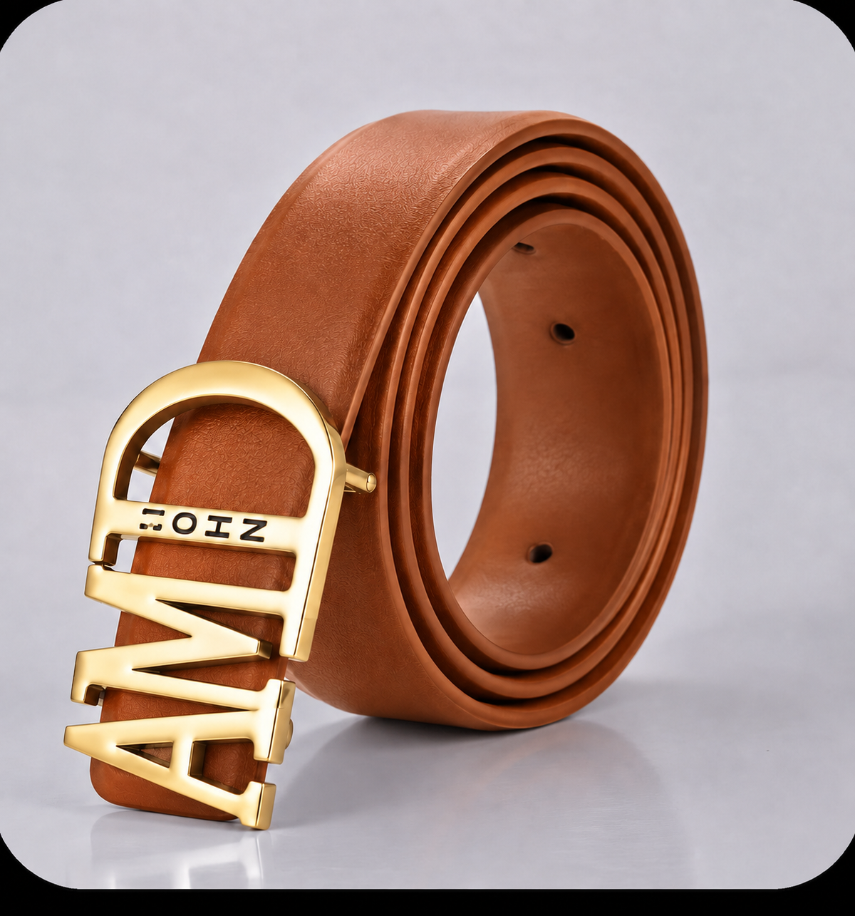 Ceinture AFFIRMATION Camel personnalisée avec prénom et boucle dorée