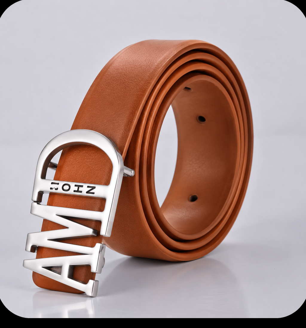 Ceinture AFFIRMATION Camel personnalisée avec prénom et boucle silver
