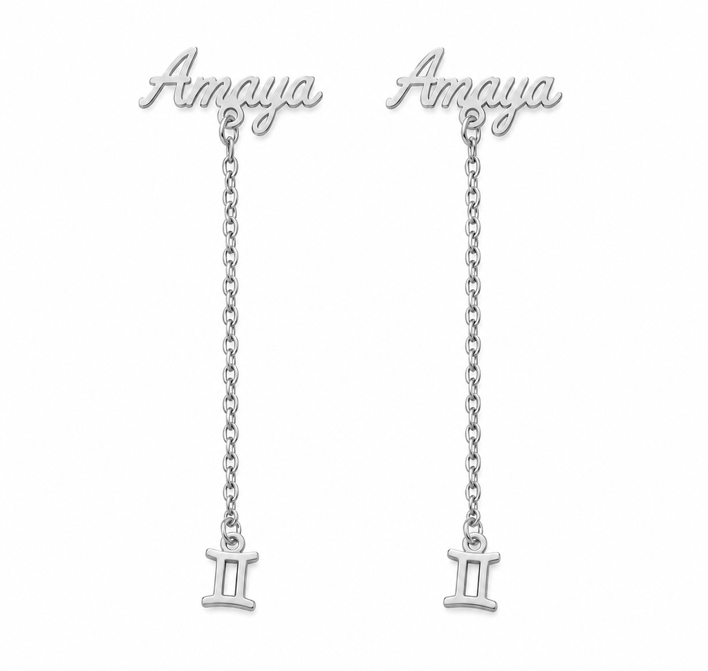 Boucles d’oreilles prénom personnalisées Amaya argenté avec pendentif inspiration tabouret Akan