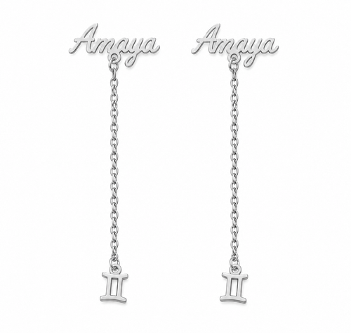 Boucles d’oreilles prénom personnalisées Amaya argenté avec pendentif inspiration tabouret Akan