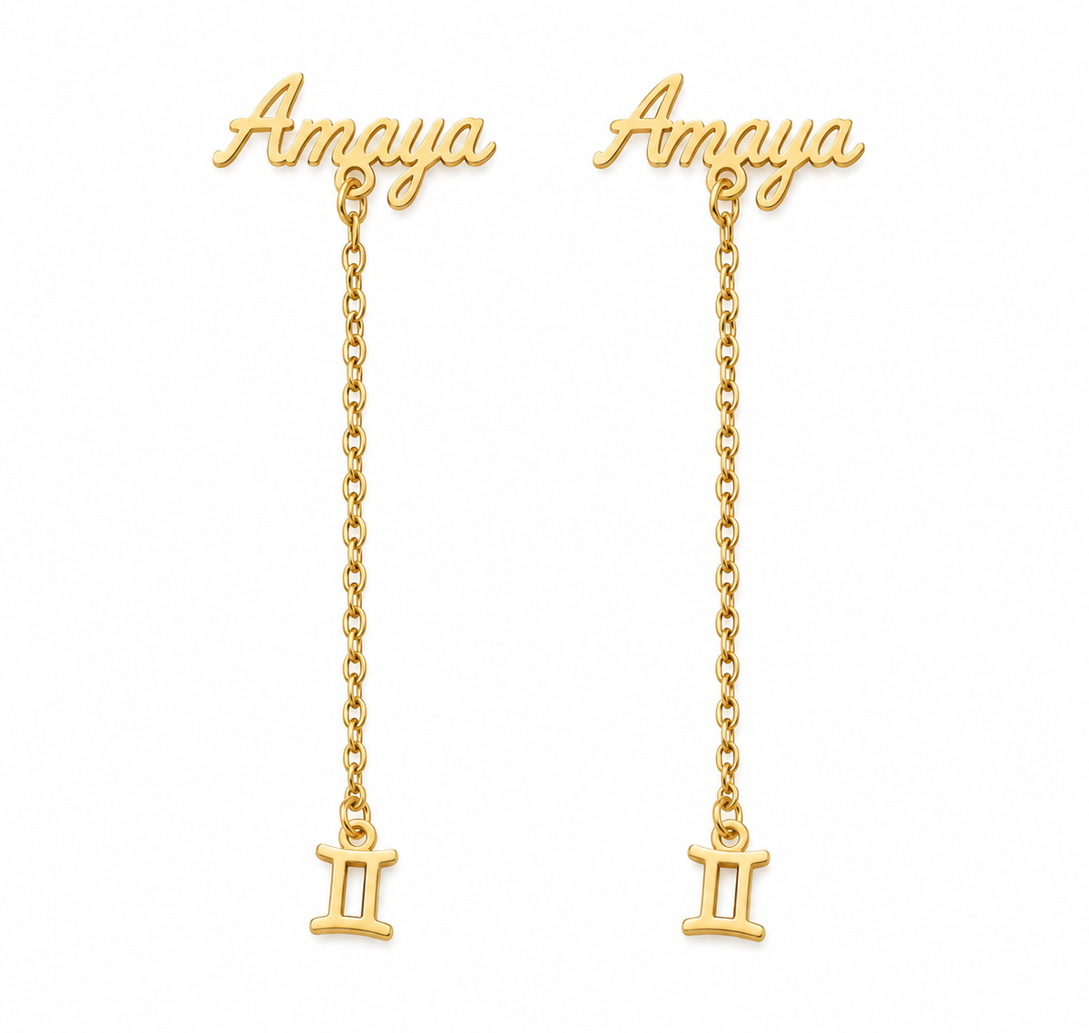 Boucles d’oreilles prénom personnalisées Amaya dorées avec pendentif inspiration tabouret Akan