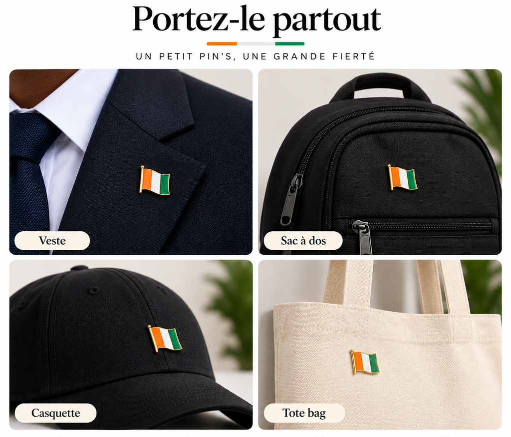 Pin's 3D drapeau de COTE D'IVOIRE – Hélie Ébène porté PARTOUT
