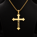 Collier croix ÉLÉVATION doré avec prénom personnalisé intégré verticalement fond noir