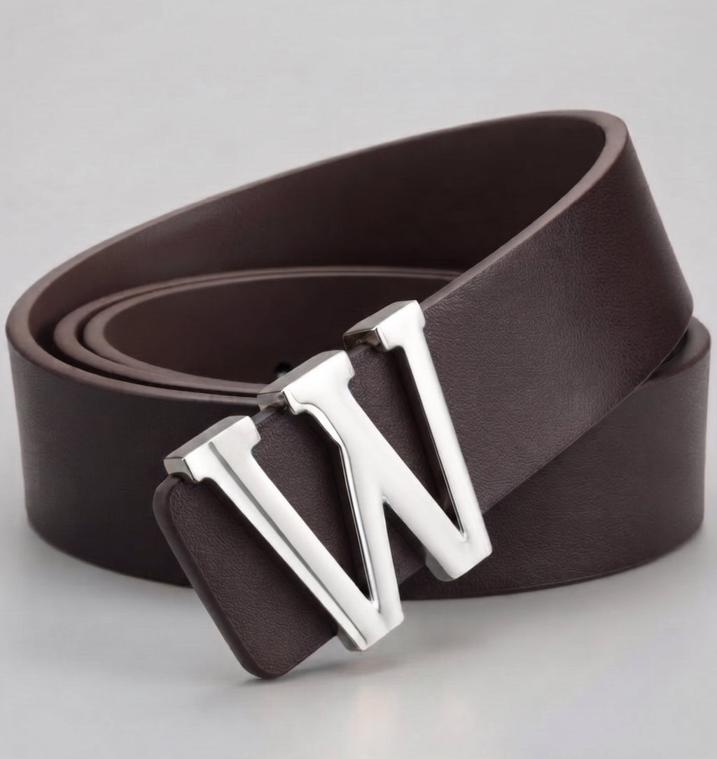 Ceinture ALPHABET chocolat avec boucle initiale W finition argentée