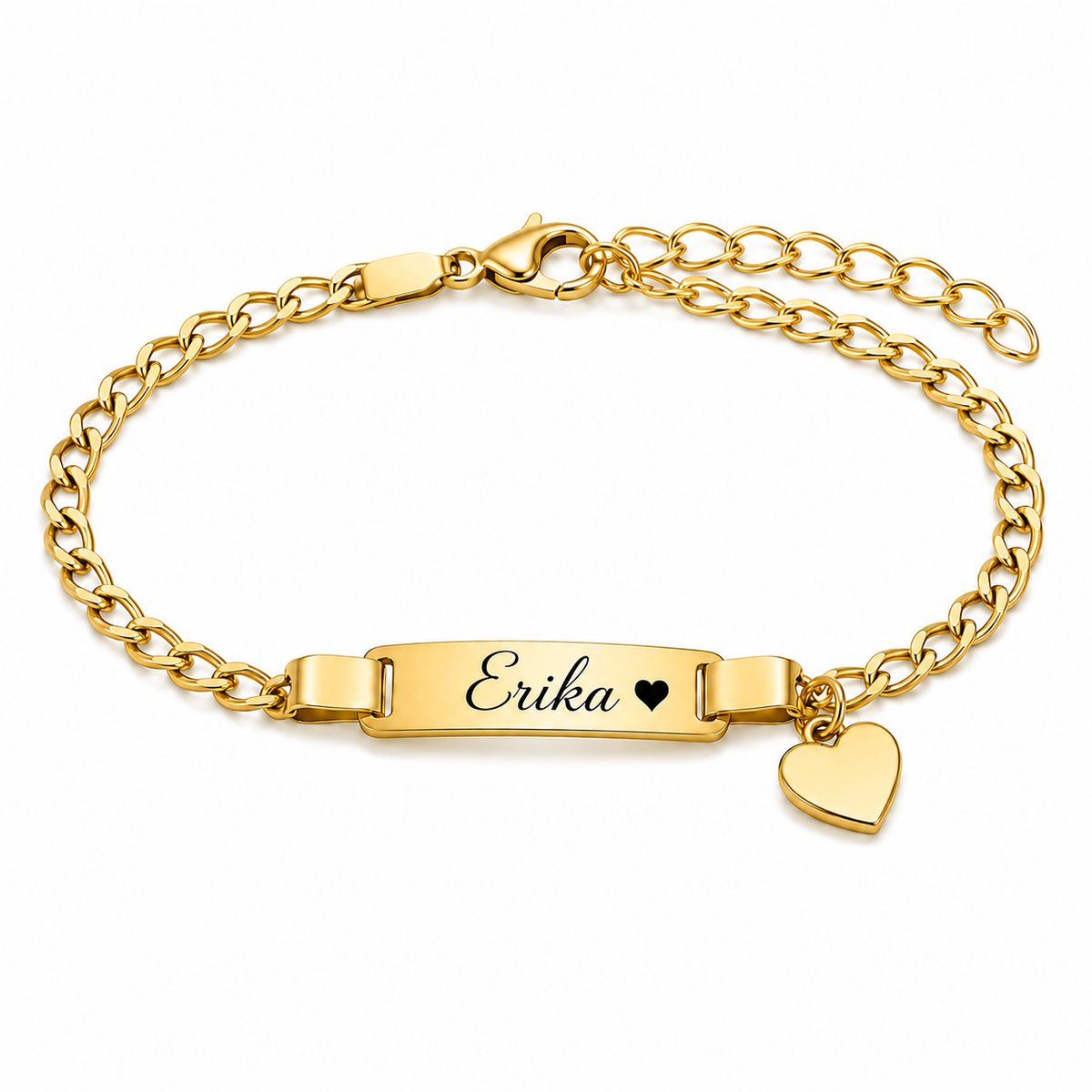 Bracelet enfant personnalisé Erika doré avec pendentif cœur