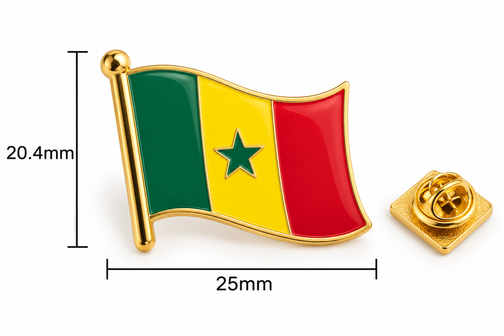 Pin's 3D drapeau du Sénégal vert jaune rouge avec étoile verte – Hélie Ébène dimension