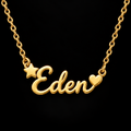 Collier prénom personnalisé enfant avec étoile et cœur – TRÉSOR fond noir doré