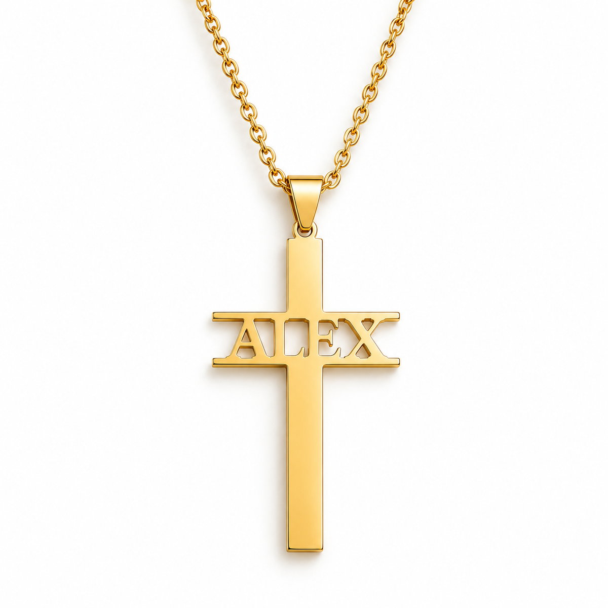 Collier croix prénom personnalisé ALEX doré