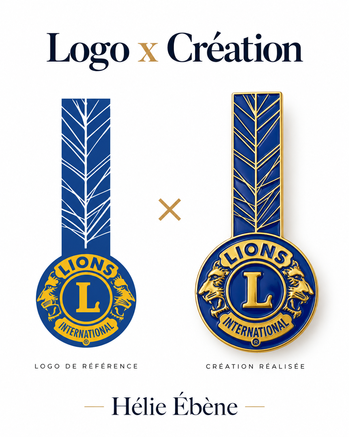 
Pin’s 3D sur mesure bleu et doré réalisé avec le logo Lions International