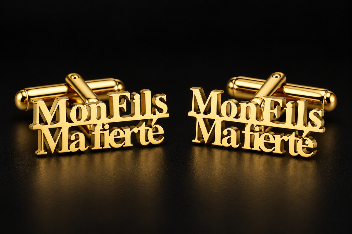 Boutons de manchette dorés Mon Fils Ma Fierté – Hélie Ébène FONDN NOIR