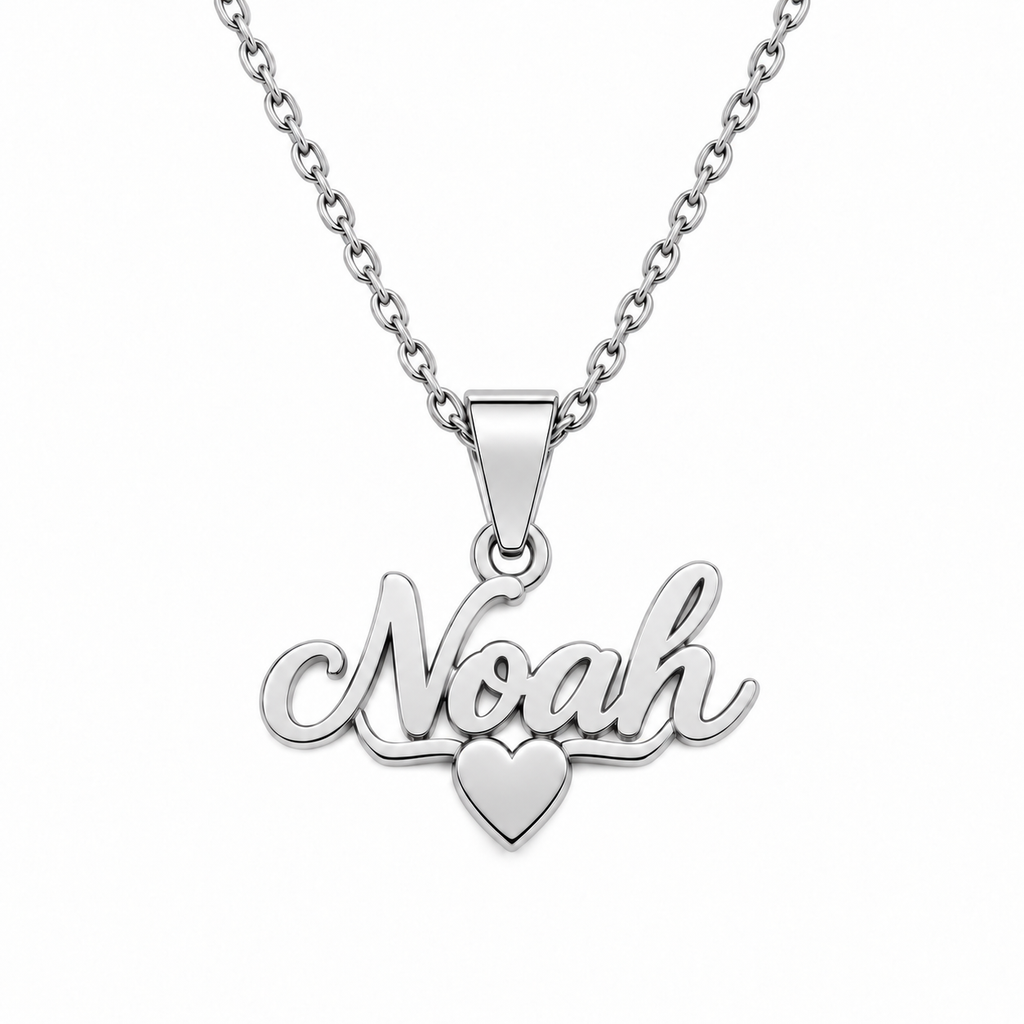 Collier prénom et cœur personnalisé enfant fille garçon – SMILE doré fond blanc argenté