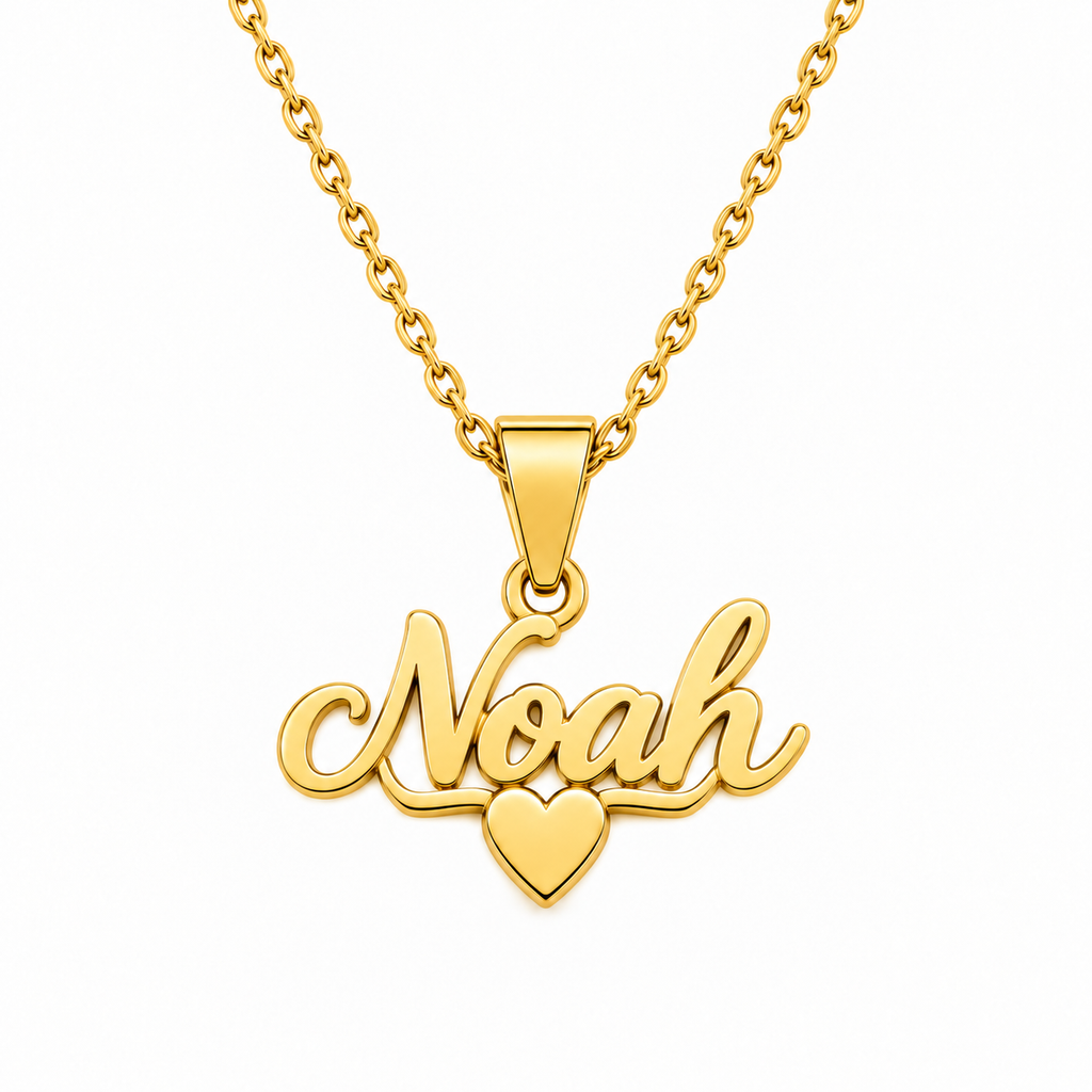 Collier prénom et cœur personnalisé enfant fille garçon – SMILE doré fond blanc