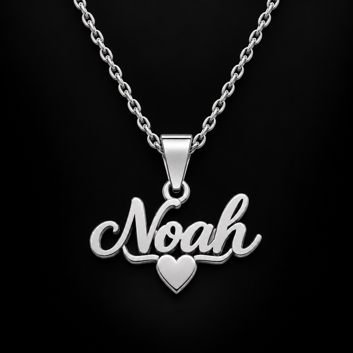 Collier prénom et cœur personnalisé enfant fille garçon – SMILE doré fond noir argenté