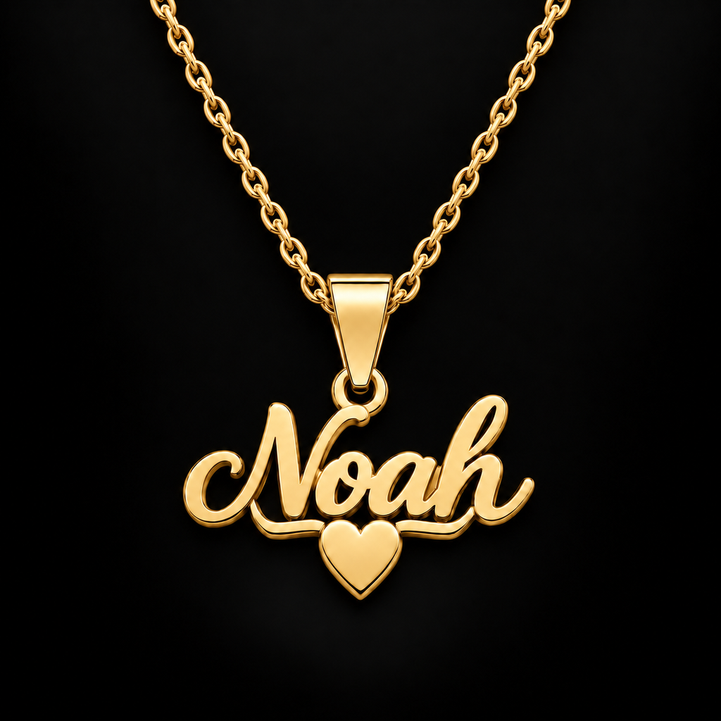 Collier prénom et cœur personnalisé enfant fille garçon – SMILE doré fond noir doré