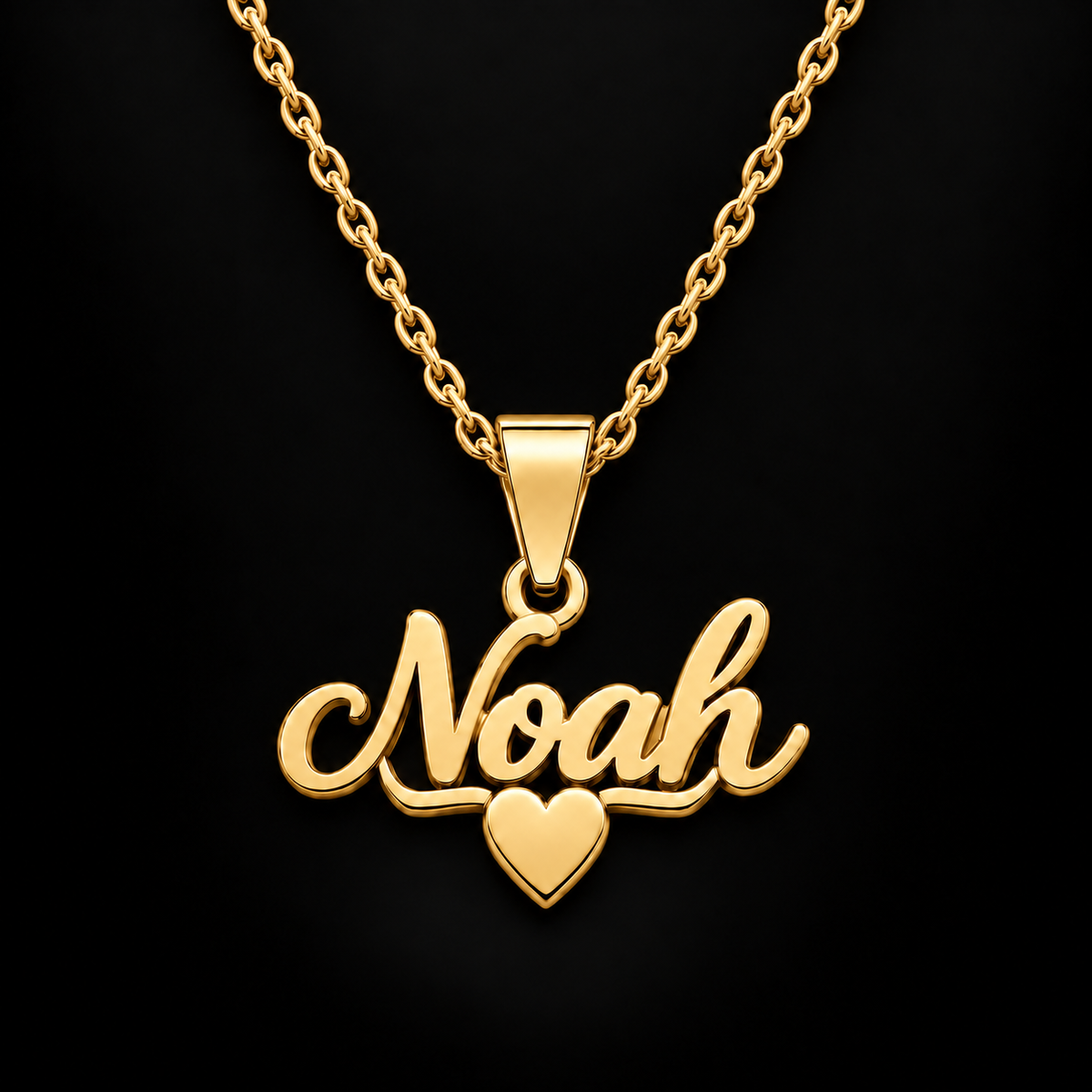 Collier prénom et cœur personnalisé enfant fille garçon – SMILE doré fond noir doré