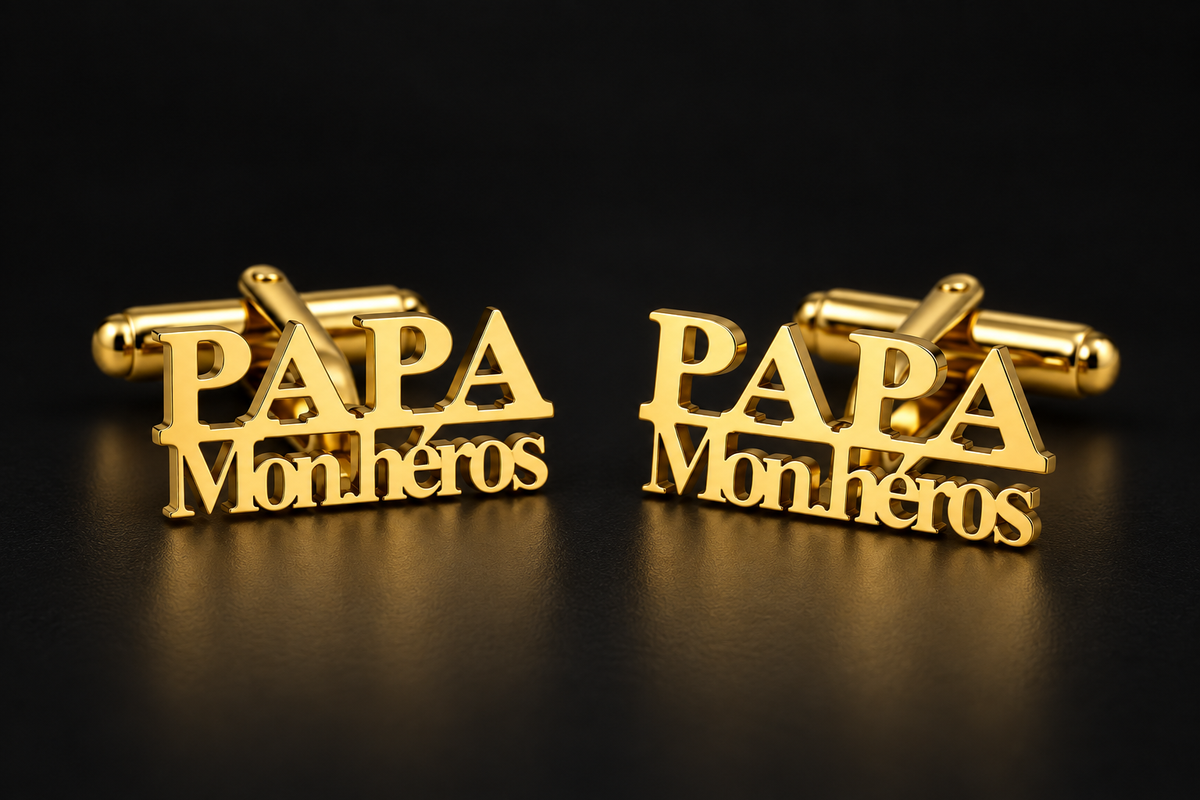 Boutons de manchette dorés PAPA Mon héros – Hélie Ébène FOND NOIR