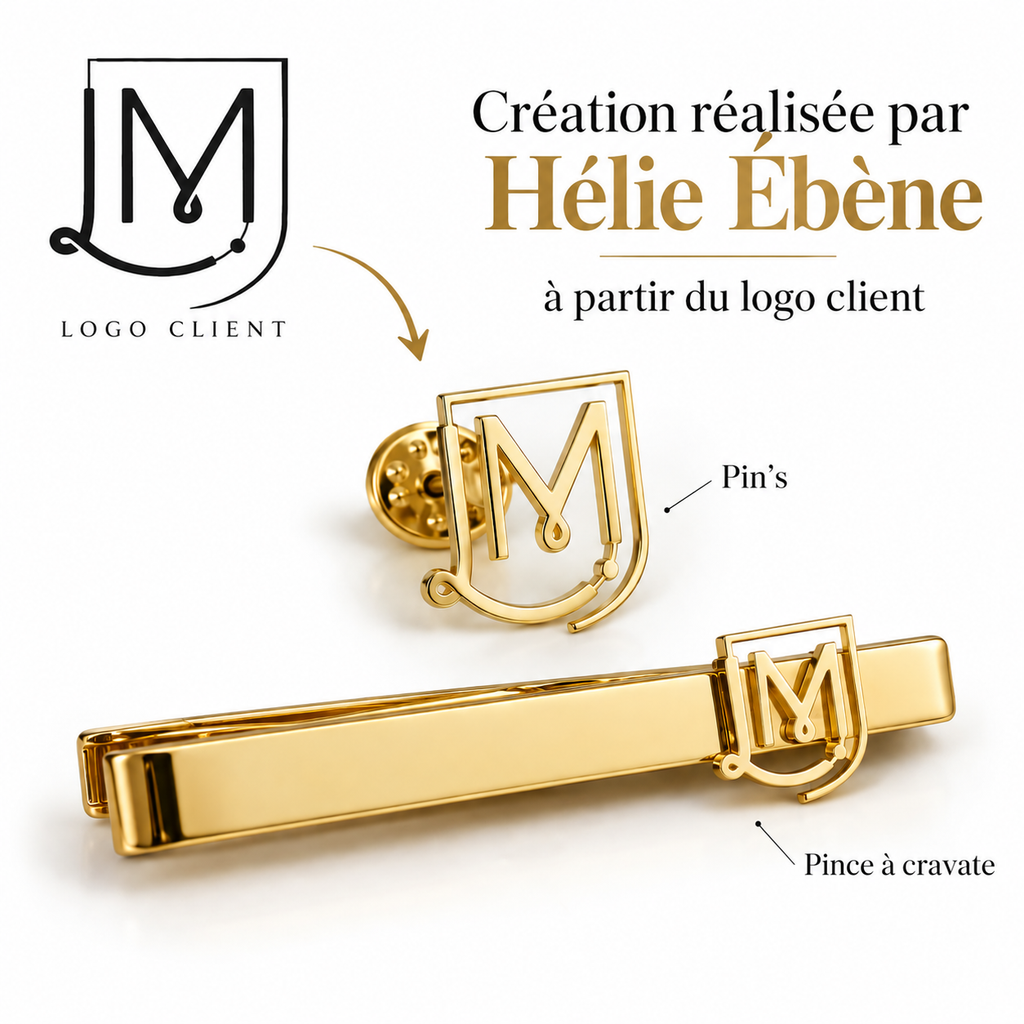 Pince à cravate SIGNATURE dorée personnalisée avec monogramme TB sur fond blanc M