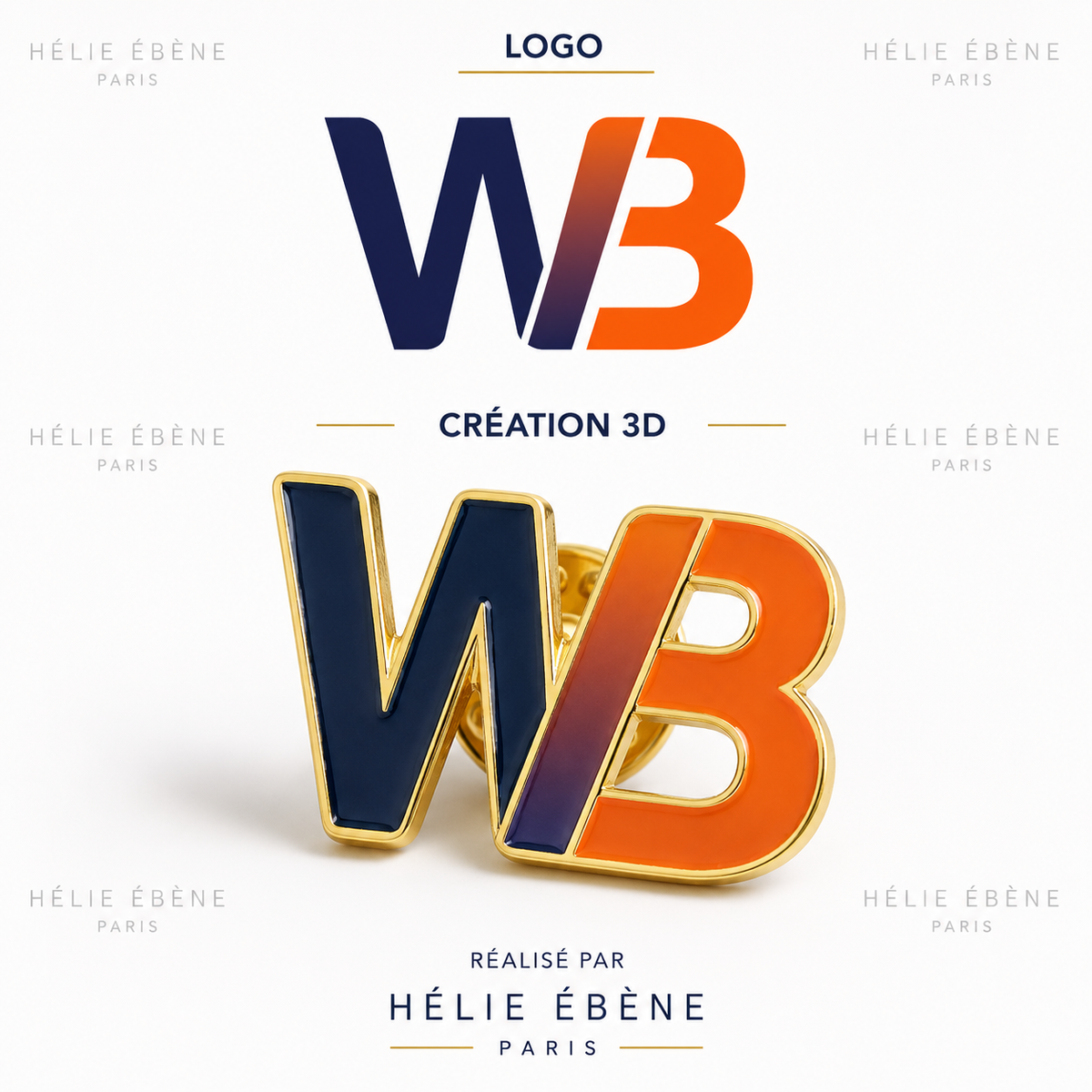 
Pin’s 3D sur mesure avec logo WB bleu et orange et finition dorée