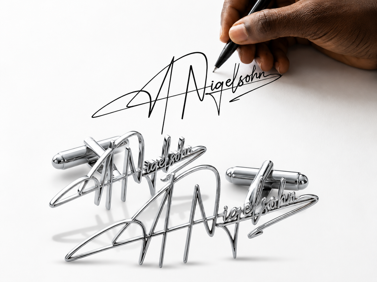 Boutons de manchette SIGNATURE argenté personnalisés à partir d’une signature manuscrite