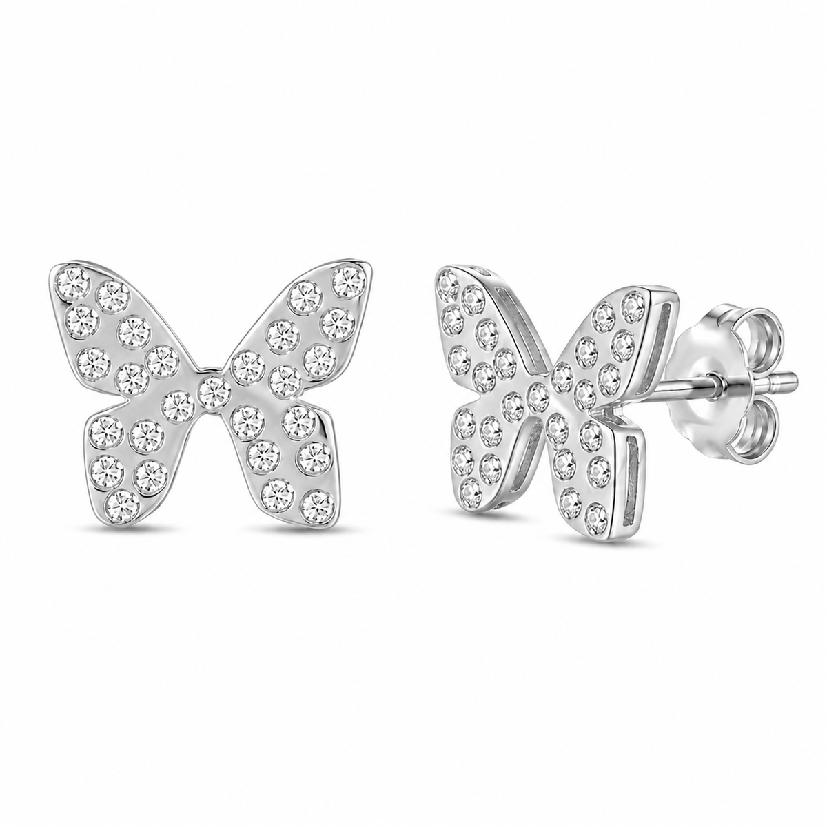 Boucles d’oreilles papillon enfant argenté avec pierres scintillantes