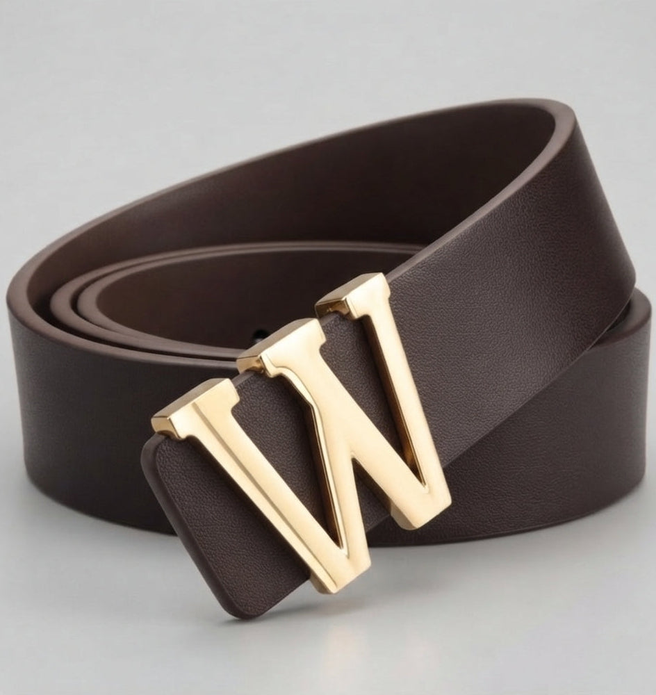 Ceinture personnalisée ALPHABET chocolat avec boucle initiale W dorée