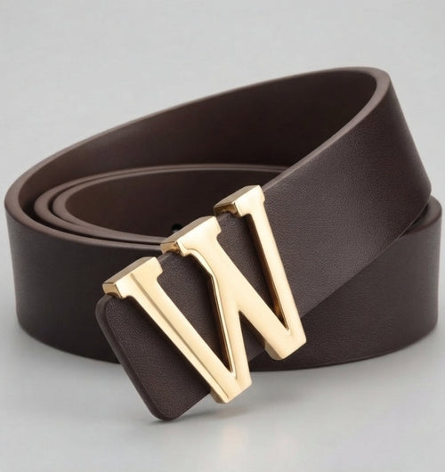 Ceinture personnalisée ALPHABET chocolat avec boucle initiale W dorée