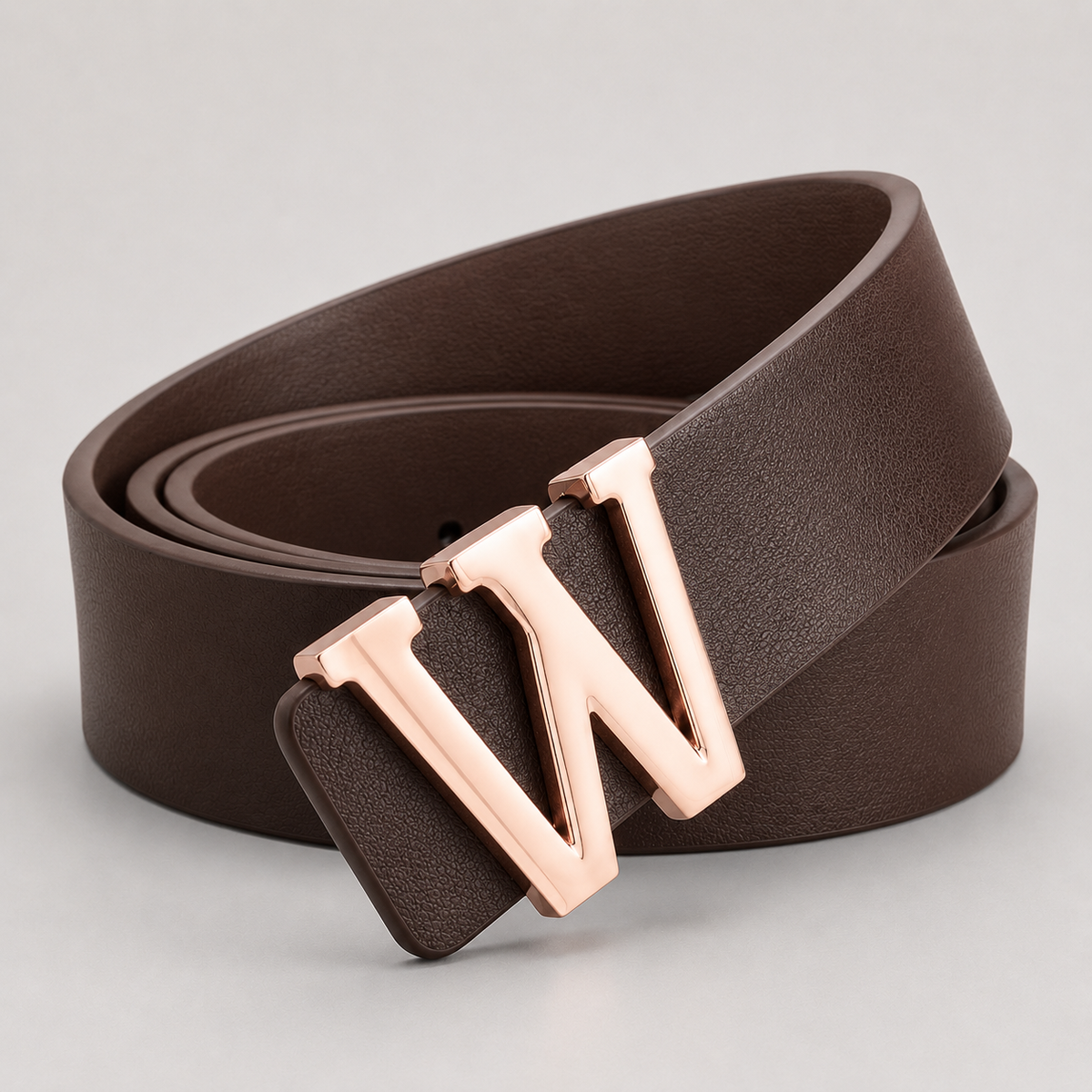 Ceinture ALPHABET Chocolat avec boucle initiale W finition or rose