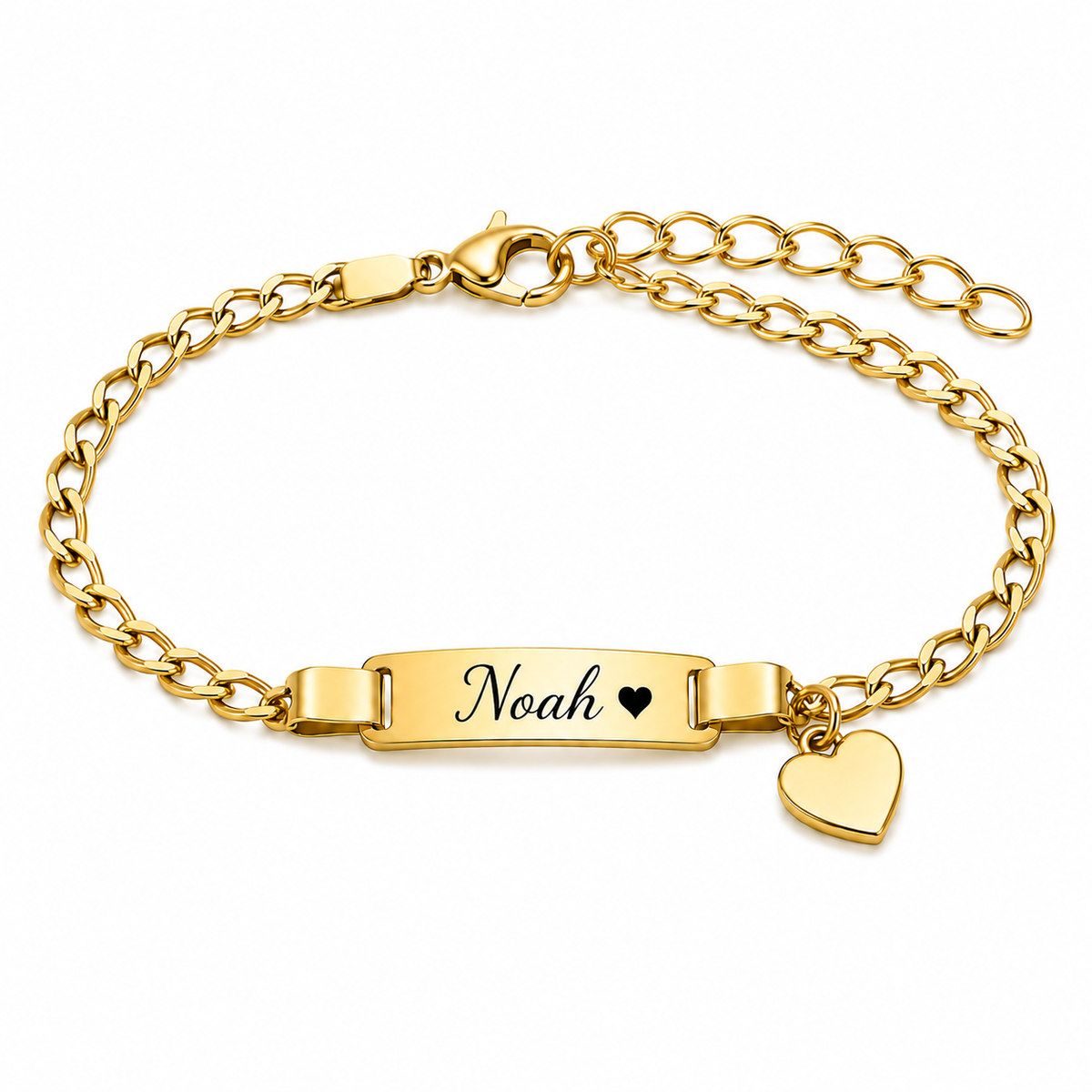 Bracelet enfant personnalisé Noah doré avec détail cœur