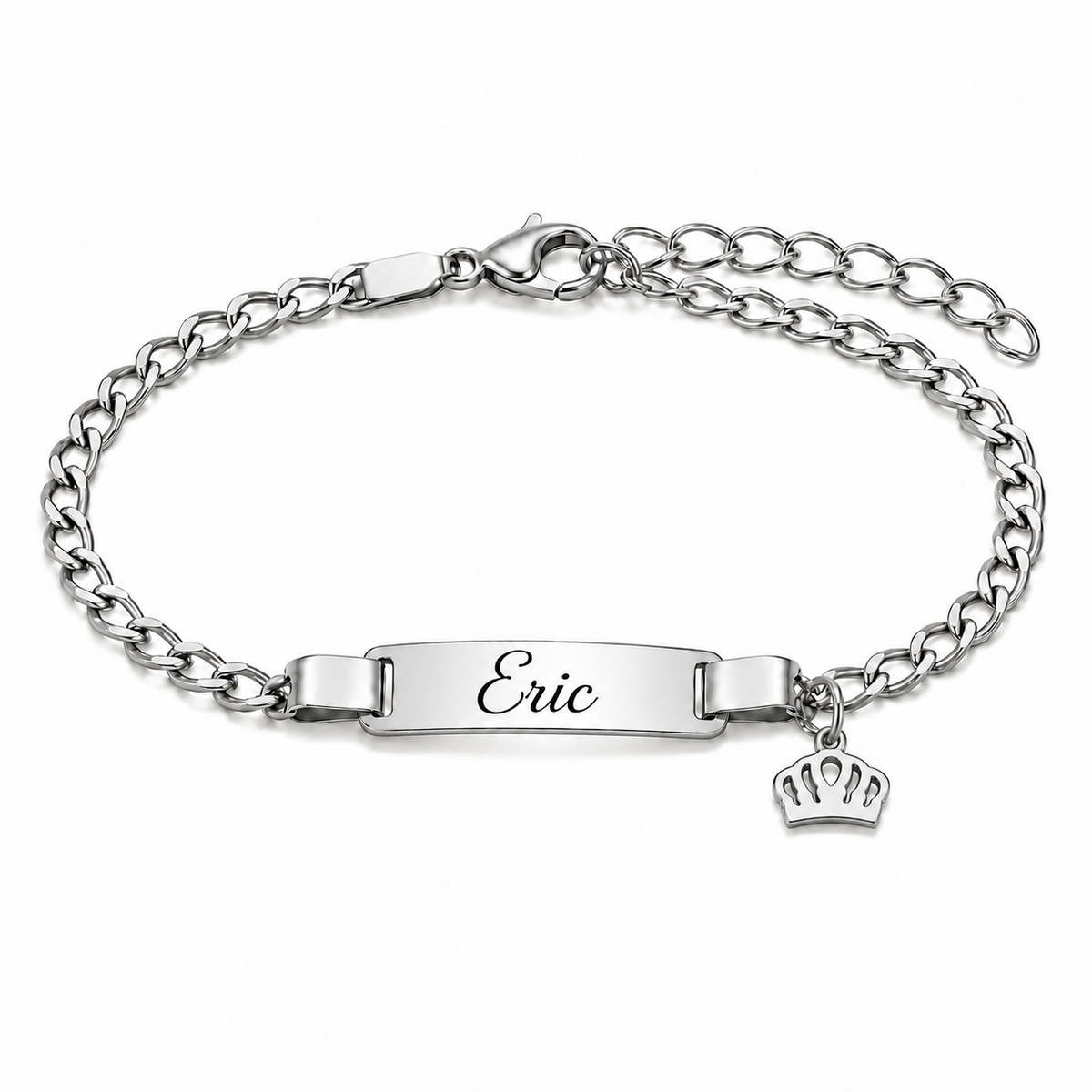 Bracelet argenté fond blanc couronne