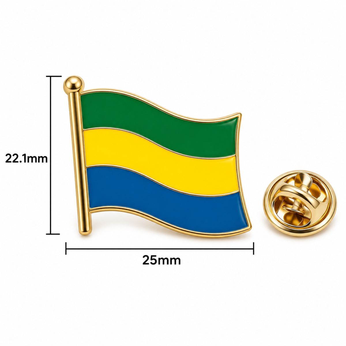 Pin's 3D drapeau du Gabon vert jaune bleu – Hélie Ébène dimension