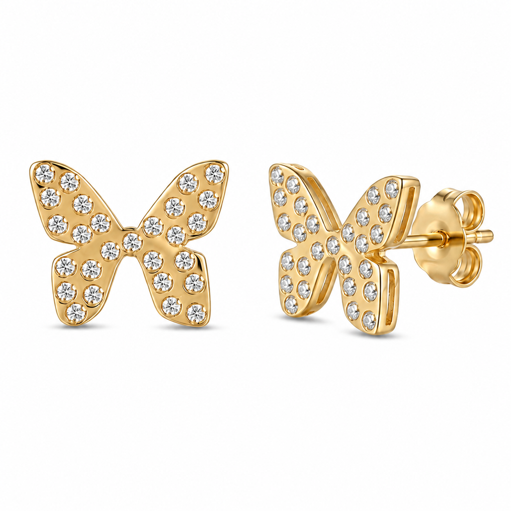 Boucles d’oreilles papillon enfant dorées avec pierres scintillantes