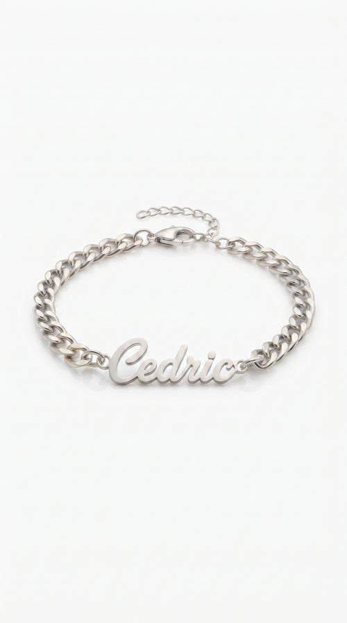Bracelet prénom personnalisé Cédric argenté en acier inoxydable