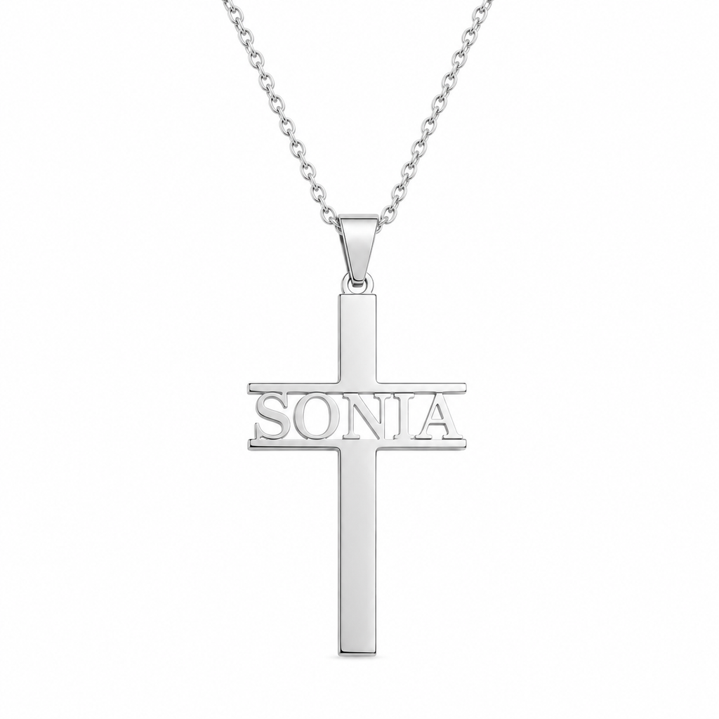 Collier croix prénom personnalisé Sonia argenté