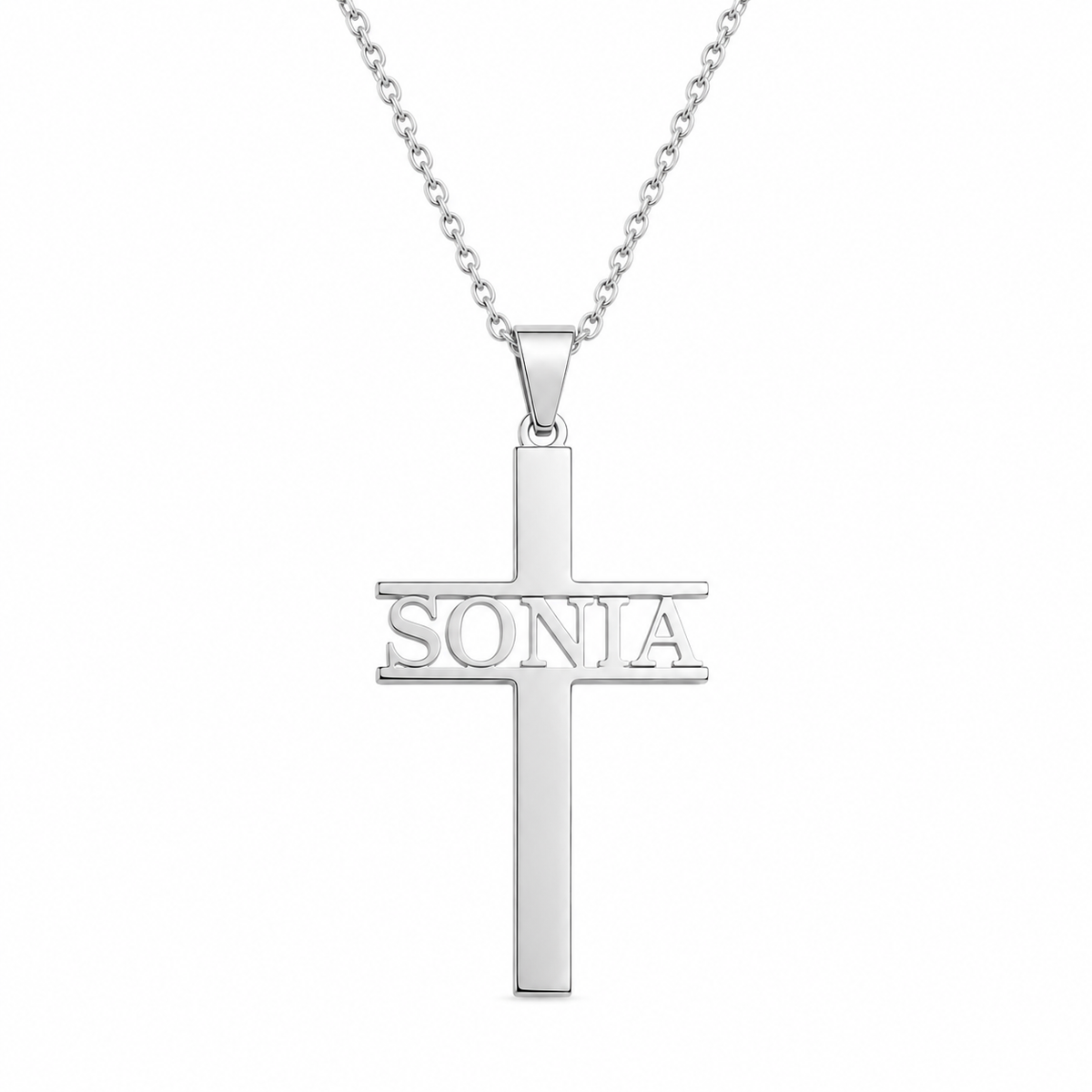 Collier croix prénom personnalisé Sonia argenté