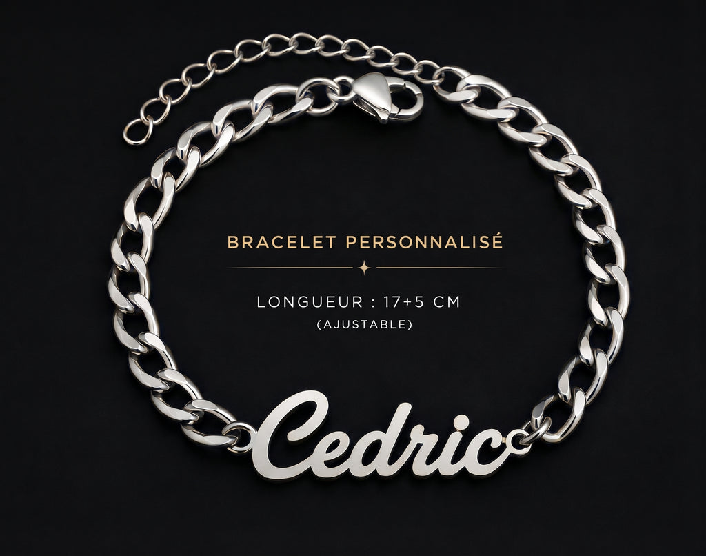 Bracelet personnalisé Cédric argenté ajustable 17+5 cm