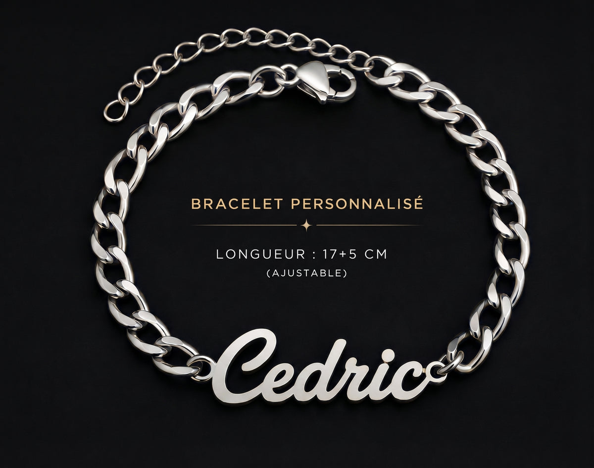 Bracelet personnalisé Cédric argenté ajustable 17+5 cm