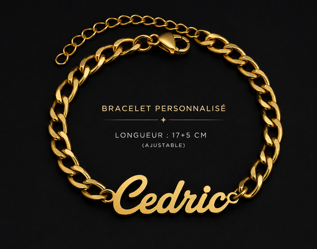 Bracelet personnalisé Cédric doré ajustable 17+5 cm