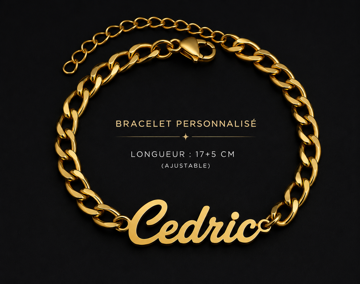 Bracelet personnalisé Cédric doré ajustable 17+5 cm