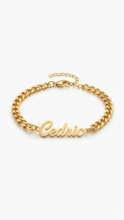 Bracelet prénom personnalisé Cédric doré en acier inoxydable
